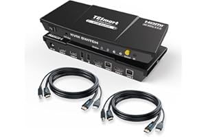 Switch KVM HDMI TESmart per 1 Monitor e 2 PC, 4K a 60 Hz, Emulatore EDID, USB 2.0, Audio L/R, 2 Cavi PC, Commutazione (Telecomando, Pulsanti, Tastiera e Mouse), Sostituibile a Caldo