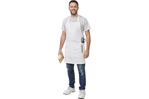 Fit For The Job Soft Cotton White Painters & Decorators, Artist, Craft Apron with Large Storage Pocket, Chest Pocket, Tool Loop, Halter Ties for Easy Fastening, One Size