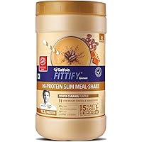 Saffola FITTIFY Gourmet Hi Protein Slim Meal-Shake, Meal Replacement with 5 superfoods, Coffee Caramel, 420 gm (12…