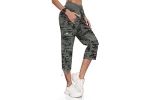 MoFiz Pantalon Cargo de Randonnée Femme Pantacourt d'été 3/4 Long Léger Capri Pantalon d'extérieur Respirant avec Poche Zippée