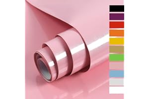 ‎HODE Hode Klebefolie Möbel Rosa Hochglanz 40cmX3m, Möbelfolie Rosa Selbstklebend Folie für Möbel Küche, Küchenfolie Glitzer für Schrank Selbstklebende Tapete Schrankfolien Dekorfolie