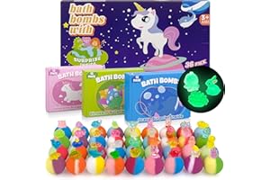 LEOCE Bath Bombs for Kids with Toy Inside, 36 Pcs Bath Bombs with Glow in The Dark Dinosuar, Animal and Ocean Surprise Inside, Handmade Organic Bubble Bath Ball Gift Set for Birthday, Easter, Christmas