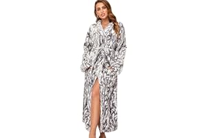 RONGTAI Langer Damen-Bademantel aus Plüsch-Fleece, dick, mit Kapuze, mit Taschen, flauschige Nachtwäsche für Herren
