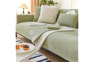 BETTSCHLANGE Herringbone Chenille Fabric Furniture Protector Sofa Cover 3/1/4/2 Seater, Non-Slip Sofa Slipcovers for Corner L Shape, Thick Textured Funny Fuzzy Uk Sofa Cushion Covers,Green 3,90 x 70 cm