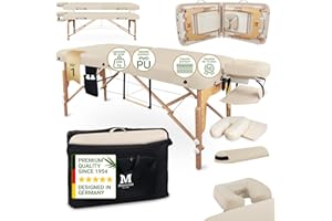 MASSUNDA - Camilla Masaje móvil Confort Deluxe Regulable en Altura - Camilla estetica Ancha de Madera Maciza - Camilla con reposacabezas ergonómico, Funda, reposabrazos, cojín (Negro) Crema