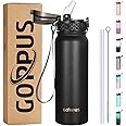 GOPPUS 600ml/20oz Stainless Steel Water Bottle with Straw Insulated Sports Bottle Cold Flask with Straw Double Walled Flip up Metal Water Bottles Leakproof Water Bottle for Gym Sports