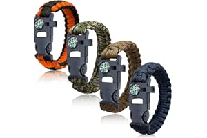 BOSOIRSOU Survival Bracelets 4-Pack | 5-in-1 Paracord Bracelet Set with Fire Starter, Compass & Whistle | Emergency Outdoor Gear for Camping, Hiking
