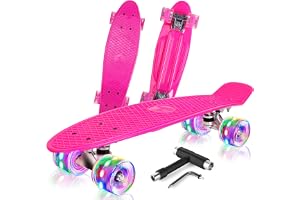 BELEEV Skateboard Komplett 22 inch, Skateboard för Barn Tonåringar Vuxna | LED-ljushjul med Allt-i-ett Skate T-verktyg för Nybörjare