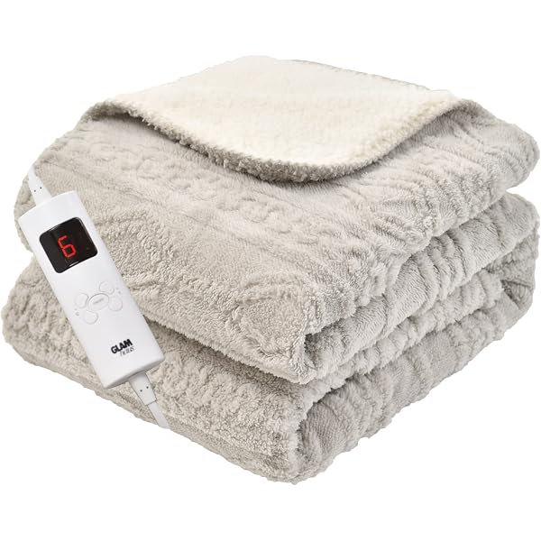 GlamHaus Heated Throw Blanket - Electric 85W For Over Bed Or Sofa -  Luxurious u0026 Soft - Cool Grey - 9 Temp Settings u0026 9-Hour Timer - Machine  Washable - XL 160