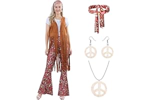 CHURGIGI Costume da Abba anni '70 Costume da donna hippy anni '60 Costume da discoteca Hippie Costume con segno della pace accessori per donne, costume da Abba Cosplay anni '60 per Halloween Carnevale