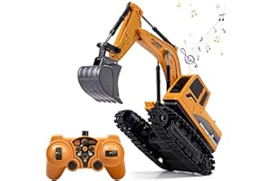 DAIOLLER Escavatore RC per bambini di 3-5 anni-ingegneria scavatrice giocattolo, telecomando escavatore giocattoli idraulici per i ragazzi 4-7,auto da costruzione con 60 + minuti di tempo di gioco/suono/luci