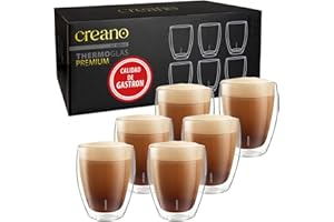Creano PREMIUM doppelwandige Trinkgläser 400ml - 6er Set - OHNE versiegeltes LOCH deshalb Gastronomie Qualität - 100% Spülmaschinenfest - doppelwandige Gläser - Latte Gläser - Cappucinotassen