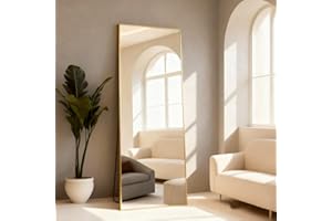 COFENY Specchio da Terra, Specchio da Parete Grande con Cornice in Alluminio 161 x 52 cm, Specchio da Terra da Appoggiare o Appendere per Soggiorno, Camera da Letto, Ingresso, Oro