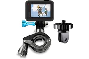 MiPremium Bike Handlebar Camera Mount for GoPro Hero 4 5 6 7 8 9 Black Silver Session, AKASO/Campark/YI & Other Cameras Diameter 22-32mm, 360 Degree Rotation & 1/4-20 Camera Mount Adopter