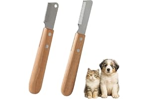 RBLEOTE 2-Teiliges Set Trimmmesser Hund,Fellpflege Kamm Für Hundefelle Mit Holzgriff,Trimmmesser Set Für Hunde Und Katzen, Klinge Aus Rostfreiem Stahl,Tierpflege-Tools Für Die Unterwolle Von Haustieren