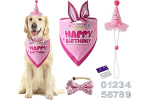 AIMICOCA Hundegeburtstagsmütze Bandana – Hundegeburtstagsparty Zubehör Geburtstagshundemütze mit Zahlen Hundebandana (Pink)
