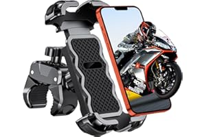 Babacom Soporte Movil Moto 360° Rotación, Cerradura 1s y Protección Segura Soporte Movil Bicicleta para Manillar de 0.71-1.4" Diámetro, Soporte Móvil Bicicleta Compatible con iPhone 4.7-6.8", GPS