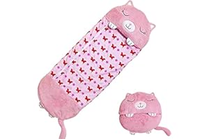 WSNDM Sac de Couchage avec Oreiller, 2 en 1 Oreiller Animaux de Dessin Animé, Peluche Doux Coussin en Peluche, Sac De Couchage, pour Camping
