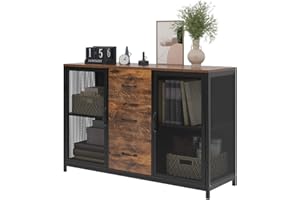 DlandHome Sideboard, Küchenschrank, Aufbewahrungsschrank, Schrank mit 3 Schubladen und Türen für Esszimmer, Wohnzimmer, Küche, Flur, Homeoffice, Industrie-Design, Rustikal Braun/Schwarz