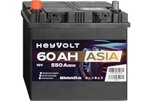 ‎BATTERIE24.DE HeyVolt Asia Autobatterie 12V 60Ah 550A/EN Starterbatterie, absolut wartungsfrei, Pluspol Links