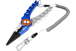Booms Fishing X01 Aluminum Saltwater Pliers, Surf Fishing Tackle Kit, Multitool Hook Remover, Braided Line Cutter, Split Ring Pliers, Coiled Lanyard and Sheath