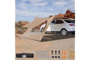 3 x 5 Motorhome Awning, Van Caravan Door Canopy, Waterproof and Sun Protection, Tailgate Awning, Outdoor Camping Tarpaulin with Pole, Rear Tent (Brown, 3 x 5 m)