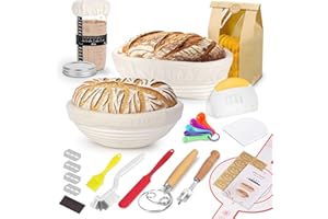 SHANNA Banetones Para Pan, 15 Piezas Kit Completo de Panadero, Cesta Fermentacion Pan de Redondas y Ovaladas, Kit Masa Madre Adecuado Para Principiantes y Panaderos (15PCS)