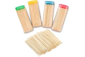 AURSTORE BASA Cura dientes de madera de calidad, higiene personal, brochetas de aperitivo desechables en una caja dispensadora (juego de 4)