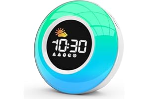 APUZOM Kinder Wecker Digital, Schlaftrainer mit Nachtlicht, Lichtwecker mit 10 White Noise, Snooze und Timer 15/30/60/90 mins, LED mit Licht Tischuhr ohne Tick, Geschenke für Mädchen Jungen