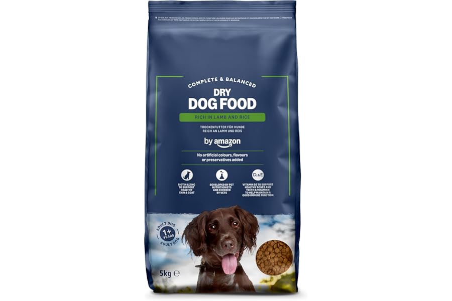by Amazon - Complete Dry Dog Food for Adult Dogs, Rich in Lamb and Rice, 1 Pack of 5kg