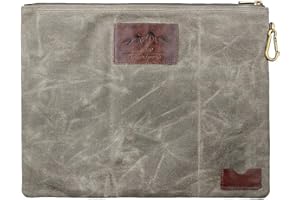 DIODRIO Water Resistant Zipper Document Holder, Fits Manila Folder, Rustic Large Waxed Canvas Pouch with Full Grain Leather, Inner Pockets, Carabiner, Hold Your Books, A4 Handouts, Travel Accessories. Olive.