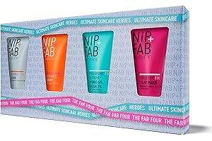 NIP+FAB The Fab Four Gift Set, Contains 4 Large Deluxe Sized Products, Glycolic Fix Scrub 20ml, Vitamin C Fix Serum 20ml, Hyaluronic Fix Hybrid Gel Cream Moisturiser, Salicylic Fix Clay Mask 20ml