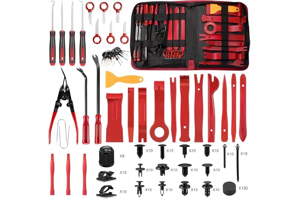 Hochferr 330 Pièces Outils Mecanique Automobile Outils pour Garnitures Outils Démontage Outillage Carrosserie pour Panneau Accessoires Porte Autoradio Tableau De Bord De Voiture (rouge)