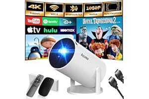 AGIMA Mini Beamer, 1080P 4K Support 180°Dreh Tragbarer Streaming-Projektor, Klein Videoprojektor Unterstützt 2.4/5G Dual WiFi und Bluetooth 5.0,mit Android und IOS Smart Beamer Doppelsteuerung mit Maus,Weiß
