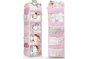 AXHOP Toy Storage, 42x42x162cm Teddy Storage, 5-Tier & 8 Side Pockets Toy Box, Space-Saving Corner Organizer for Kids' Bedroom & Playroom