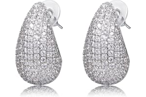 WillTen Boucles d'Oreilles en Or pour Femmes - Zircon Cubique, Forme de Goutte d'Eau, Plaquées Or
