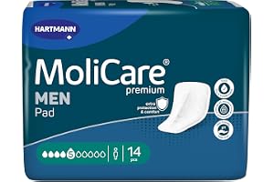 MoliCare MEN Pad 5 droppar inkontinensinlägg för män, skydd vid måttlig inkontinens med läckageskydd, omedelbar torr känsla, avancerat hudskydd, 14 stycken