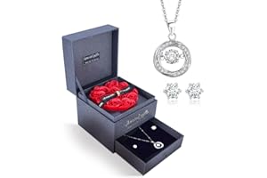 IMMORROSA Ewige Rose mit Möbius-Kristallhalskette aus 925er Silber und Kristallohrringe, Konservierte Rose Box Geschenk für Frau, Mama, Valentinstag, Geburtstag, Weihnachten, Jubiläumsgeschenk