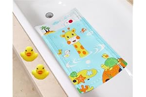 Littlefun Baby Non-Slip Bath Mat with Heat Sensitive Spot PVC Bathroom for Shower Bath Toys Included (Giraffe/Whale/Tortoise Pattern)