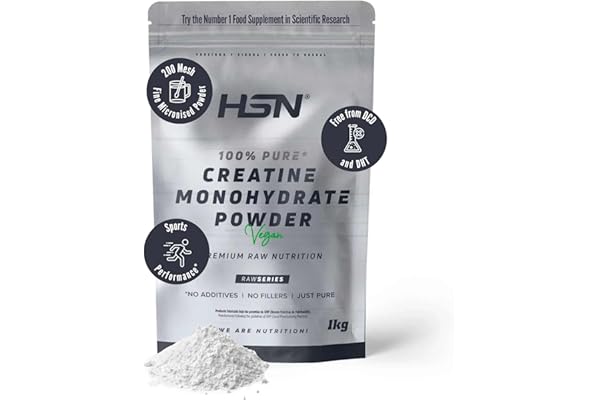 HSN Creatina Monohidrato Micronizada 1kg | 100% Pura, Sin Sabor | Vegana, Sin Gluten y Sin Aditivos | Alta Solubilidad y Máxima Pureza | No Incluye Dosificador
