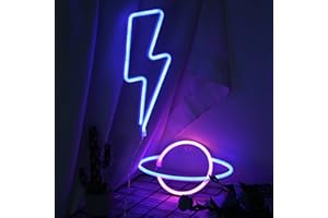 mreechan Neon Lights,Néons,Suspendus Neon Lights USB/Batterie Planète Lampe Neon Light pour Bar,Décor De Mariage,Fête d'anniversaire etc. (foudre et planète)