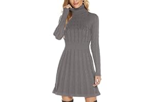 QUNERY Femme Elégant Robe Pull Longue Col Haut Manche Longue Casual Robe Automne d'hiver Slim Sweater Pullover