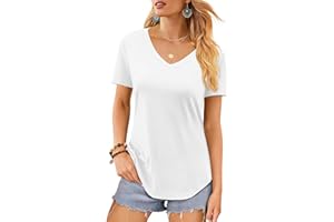 Elesomo Ladies Tops Short/Long Sleeve Cotton V Neck Tshirts Casual Blouse
