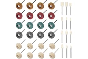 TAYTE Xinghua 36pcs Wool Felt Scouring Pad Buffing Wheels Set with 3mm Shaft, Dremel Rotary Tools Power Tool Buffing Set, Sanding Dusting and Polishing for Jewelry Glass Metal Wood
