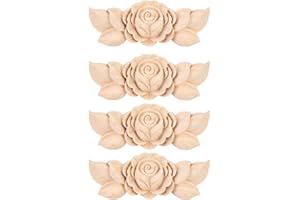 BTOSEP Coin sculpté de Fleur en Bois, 4 Pièces Coin sculpté de Fleur Onlay Applique Porte Armoire Décor de Meubles de Style Vintage (Tapez D)