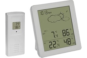 TFA Dostmann Stazione meteo Clear, 35.1168.02, con sensore esterno, temperatura umidità interna esterna, previsioni meteo con pressione dell'aria e simboli, digitale, piccolo e compatto, bianco