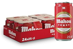 Mahou 5 Estrellas Cerveza Especial Dorada Lager, Pack de 24 Latas x 25 cl, Sabor 5 Estrellas, 5,5% Volumen de Alcohol