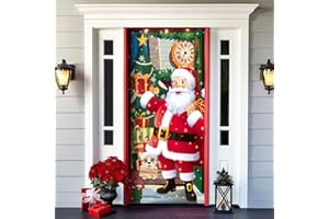 Jonami Świąteczna osłona drzwi dekoracja świąteczny Święty Mikołaj wiszący baner, tło drzwi baner do domu drzwi wejściowych dekoracja świąteczna -90 x 180 cm-