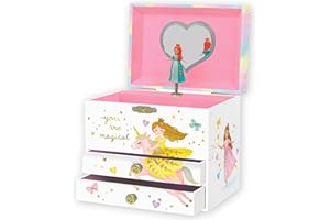 GIGGLE & HONEY Portagioie Carillon Principessa per Bambine - Cofanetto Musicale per Bambini con Principessa Rotante, Regali di Compleanno Principessa per Bambine, 17,1 x 13,3 x 15,2 cm - Età 3-10 anni, Bianca