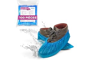 ARNOMED surchaussures jetables extra fort, 100x chausson jetable bleus CPE, couvre chaussure, protege chaussures jetables en taille 15x41 cm, protection chaussures jetable sans latex pour le chantier